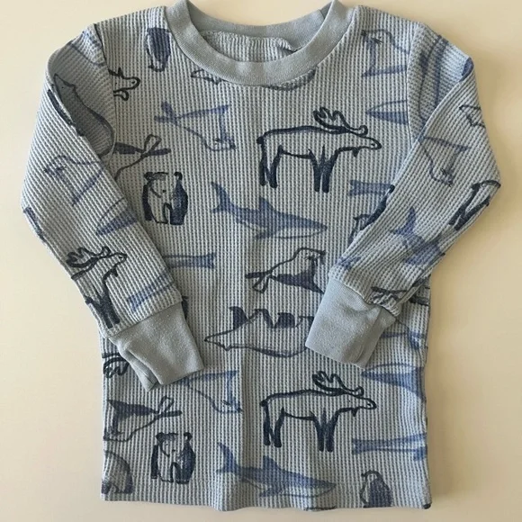 Carter's 18 Month Light Blue Thermal Animal Print Pajama Set - Picture 2 of 9